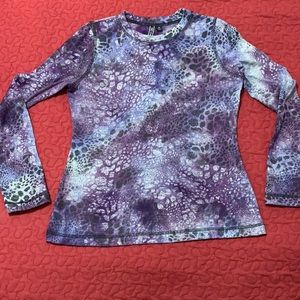 Snow skins purple snake skin patterned layering top for skiing and snowboarding